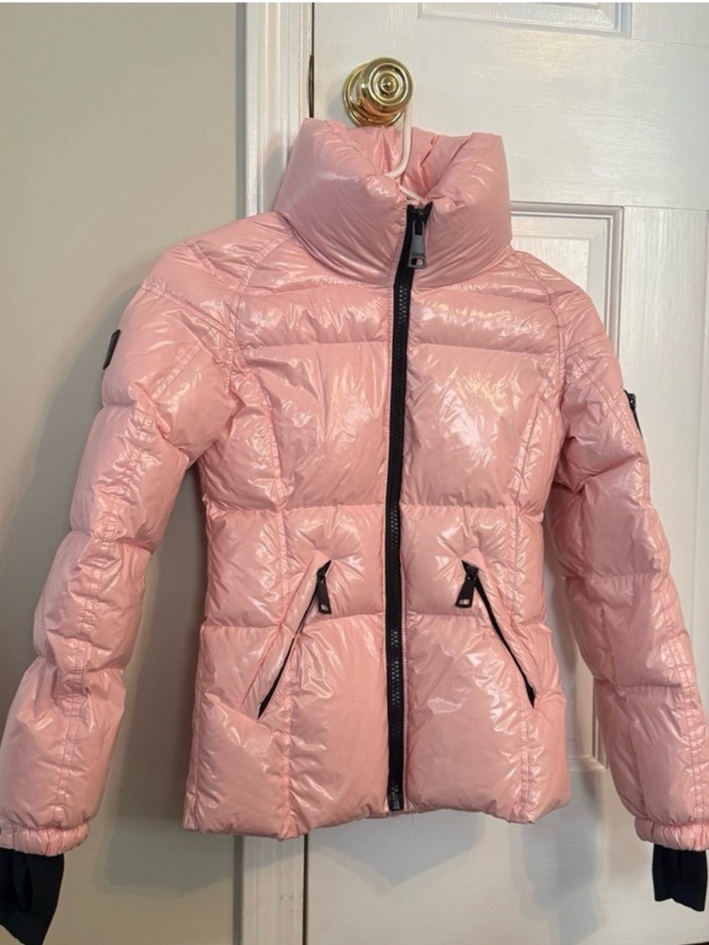 SAM Coat Pink Women's Shiny Puffer Jacket